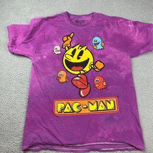 Pac-man Pac Man Shirt Adult Medium M Short‎ Sleeve Blue Tie Dye NAMCO Ghosts